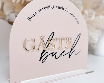 Gästebuch Schild Hochzeit aus Acryl | 3D Schrift | mit Fuß