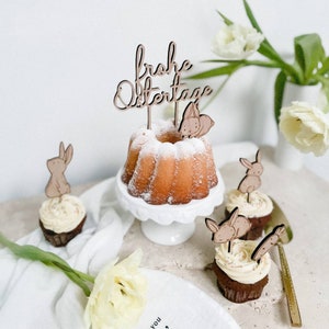 Mini Cake Topper Set 4 Häschen 1 Karotte aus Holz Bild 4