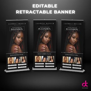 Retractable hair stand banner,Beauty Hair Banner Template for beauty business,Hair Boutique Roll Up Banner, Canva Pop up Banner for event