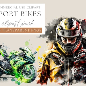 Pacchetto clipart moto acquerello, pacchetto bici sportive, PNG trasparenti, clipart moto, clipart moto, colorato