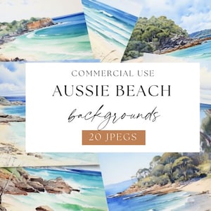 Aussie Beach Scenery, Australian Beach Digital Paper, Beach Backdrop, Watercolor Beach, Coastline Image, Ocean background, WPC-T54