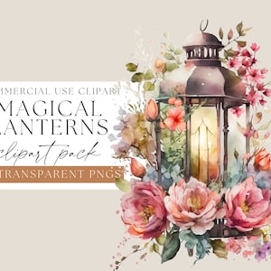 Linterna mágica con imágenes prediseñadas florales, linternas románticas de acuarela, imágenes prediseñadas de flores, elementos de diseño, imágenes prediseñadas png transparente