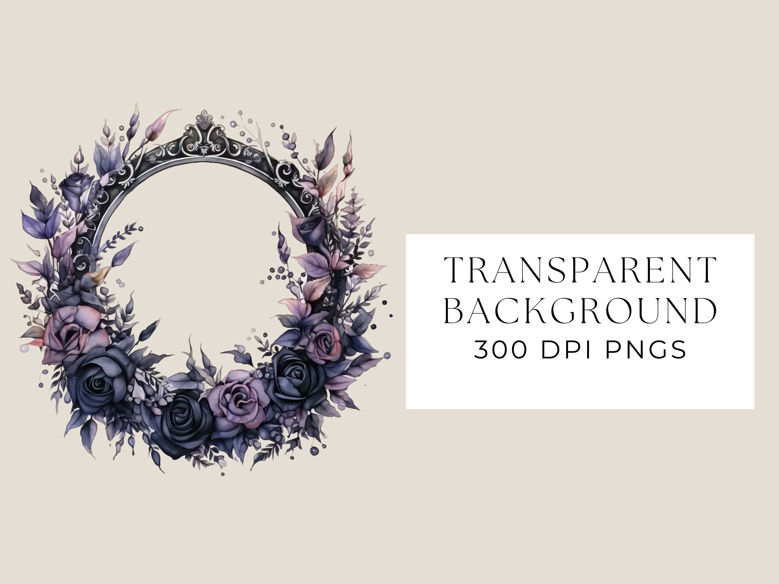 Gothic Floral Wreath Clipart, Watercolor Clip Art, Transparent PNG ...