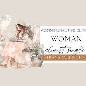 Woman Sitting with Computer, Working Girl Clipart, Watercolour Clip Art, Planner Girl Clipart, Fashion Girl Clipart,Commercial Use, WPCS-P03