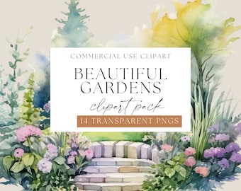 Garden Watercolor Clipart, Scenery Transparent PNGs, cottage garden backgrounds, Watercolour Scenery, Commercial Use, flower bed clipart