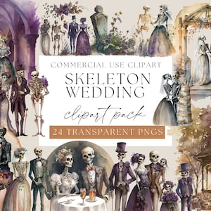 Skelett Hochzeit Clipart, Gothic Hochzeit ClipArt für kommerzielle Nutzung, transparente PNGs, Skelett Paar Clipart