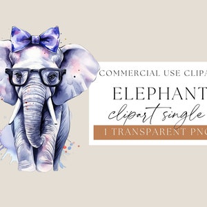 Watercolor Elephant, Baby Elephant Png, Baby Shower Clip Art, Watercolour Clip Art, Elephant Graphics,  Elephant Wearing Glasses, WPCS-A53