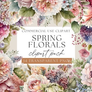 Pacchetto di clipart bouquet floreali primaverili, pacchetto di fiori primaverili, PNG trasparenti, clip art di fiori morbidi, fiori ad acquerello