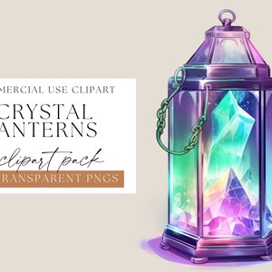 Lantern clipart, Crystal Lantern Graphics, Spiritual Clipart, Meditation Clipart, Transparent PNGs, lamp clip art, decoration clipart