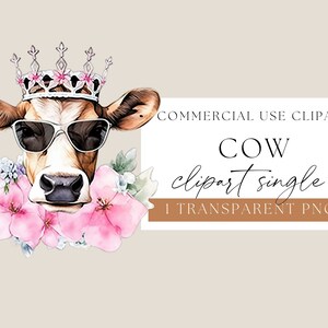 Farm Animal Clipart, Funny Cow Clipart, Cow Sublimation, Cute Cow Clipart, Cow Wearing a Crown, Funny Cow Png, Cow Illustration, WPCS-A32