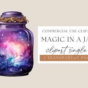Magic in a Jar, Watercolour magical illustration, Fantasy jar clipart, mason jar clipart, spiritual clipart, galaxy jar clip art, WPCS-O31
