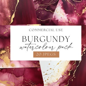 Trama di sfondo con lavaggio ad acquerello bordeaux e oro, lavaggi ad acquerello rosso scuro, uso commerciale, carta digitale rossa, WPC-T23