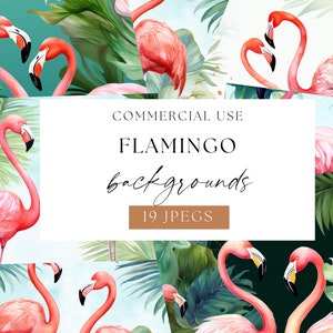 Flamingo Watercolor Background, Flamingo Digital Papers, Pink Flamingo&#39;s Paper, Tropical Image, commercial use, WPC-T61