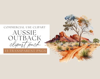 Australian Outback Watercolor Clipart, Scenery Transparent PNGs, Desert Backgrounds, Watercolour Scenery, Commercial Use