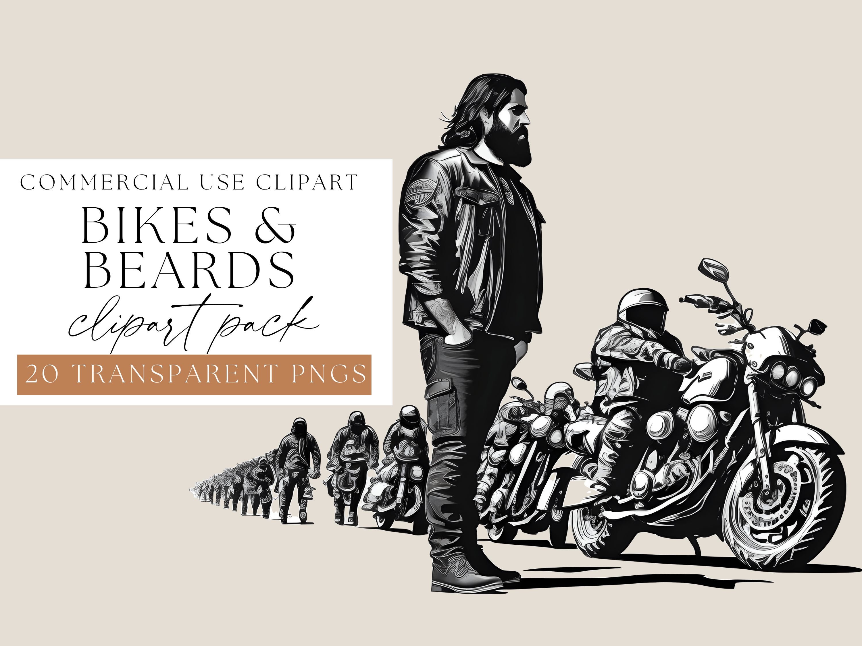 Bikes and Beards Clipart, Motorcycle Clipart, Motorbike Clipart
