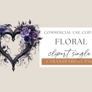 Clipart de rosas góticas, coração floral gótico, aquarela floral, aquarela clip art, guirlanda floral png, moldura em forma de coração, gótico, WPCS-F47