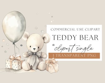 Bear with a Balloon, Gift bear, Friendly bear, Teddy bear Balloon clip art, Ted E Bear, Baby shower Bear, Birthday Celebration, WPCS-N34