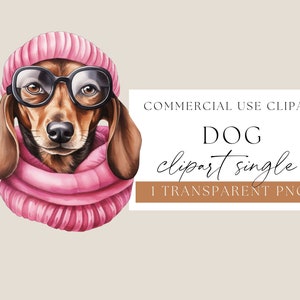 Dachshund clipart, Watercolor Dachshund Wearing Glasses, Cute dog clip art, transparent png, watercolour dogs clipart, WPCS-A88