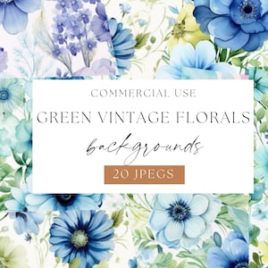 aquarelle bleue et verte vintage Fond floral, toile de fond florale intemporelle, papiers numériques de style classique, style antique, WPC-T91