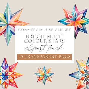 Helle mehrfarbige Sterne Clipart, niedliche Sterne, Sterne Aquarell, Himmel Clipart, Kinderzimmer Clip Art, Regenbogen Sterne, WPC-N01