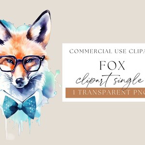 Watercolor Fox clipart, fox clip art png, funny fox Wearing Glasses, Cool fox, watercolour forest animal clipart, WPCS-A57