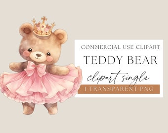 Teddy Bear in a Tutu, Ballerina Bear, Tutu Dress, Cute Teddy Bear, Watercolour Bear, Watercolor Clip Art, Teddy Bear PNG, Ballet, WPCS-N23