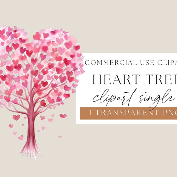 Love Heart Tree Clipart, Valentines Clipart, Watercolor love clipart, Pink and red tree with hearts, romantic clipart, png image, WPCS-SE41