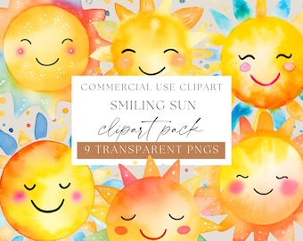 Cute Sun Clipart, Sun Faces, Happy Sun Clipart, Smiling Sun, Nursery Style Sun, Here comes the sun theme clipart, WPC- N05