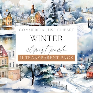 Winter Scenery Clipart Pack, Watercolor Clip Art, Christmas Clipart, Watercolour Winter, Winter Scenery Png, Winter Scene Clipart, WPC-SC04