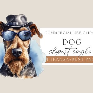 Airedale Terrier Wearing Glasses Watercolor Clipart, Dog Clipart transparent PNG, Commercial use, Dog breed clipart, WPCS-A40