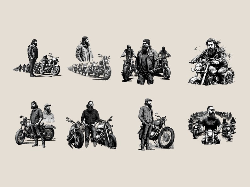 Bikes and Beards Clipart, Motorcycle Clipart, Motorbike Clipart, Motorbike Enthusiasts, Bikers