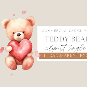 Teddy Bear Holding a Heart watercolour clipart, Cute Teddy Clipart, Love clipart, valentines clipart, watercolor bear design, WPCS-SE38