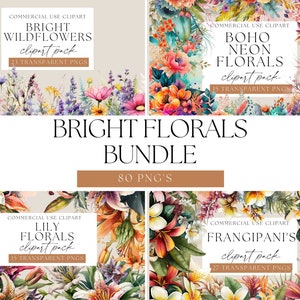 Bright Floral Arrangements, Transparent PNGs, Colorful flower Clip art, Watercolor Floral, Neon Wedding Flowers, Colourful Flower Bouquets