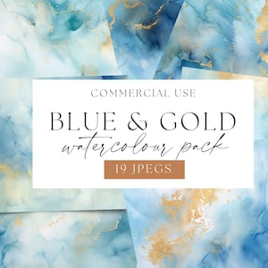 Blue and gold watercolor wash background texture, navy watercolour washes, blue backgrounds, commercial use, digital paper, WPC-T16