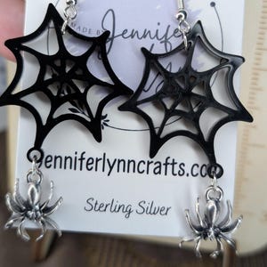 Spider Web earrings, acrylic on sterling silver hooks, spider charm
