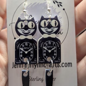 RESTOCKED! Kitty cat classic black cat clock earrings! Acrylic on sterling silver
