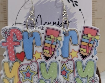 Pendientes de plata de ley Fri-yay, regalo para profesores