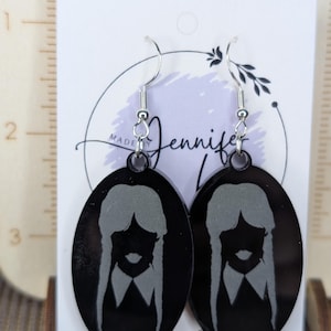 Wednesday earrings! Black engraved Acrylic on Sterling Silver