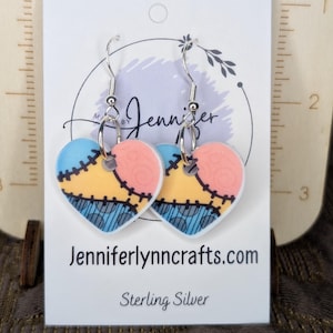 Jack & sally heart earrings, acrylic on sterling silver