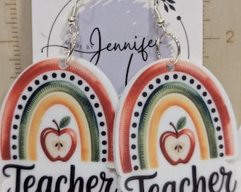 Rainbow Apple Teacher-oorbellen, acryl op sterlingzilver