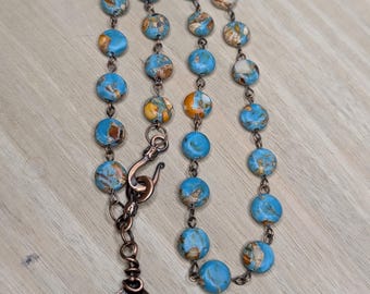 Collana con gemma di diaspro imperiale e dettagli in rame, set coordinato
