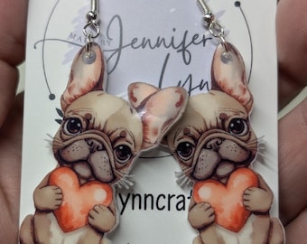 Valentijn Fransen! Franse Bulldog-oorbellen, acryl en sterlingzilver