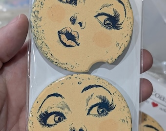 REABASTECIDO!!! Porta-copos de cerâmica para carro, conjunto de 2 peças com lua vintage.