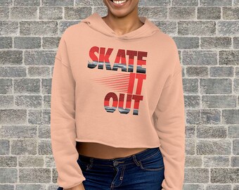 Sweat à capuche court Skate it Out en rouge et gris orageux pour femme | Sweat à capuche court Skate | Pull court skate