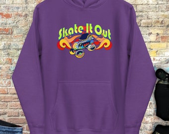 Retro Roller Skate Hoodie | Skate it Out Retro Hoodie | 70s Roller Skate Sweatshirt for Men and Women with a Hood