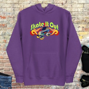 Sweat à capuche rétro pour patins à roulettes | Sweat à capuche rétro Skate it Out | Sweat-shirt de patin à roulettes des années 70 pour homme et femme avec capuche