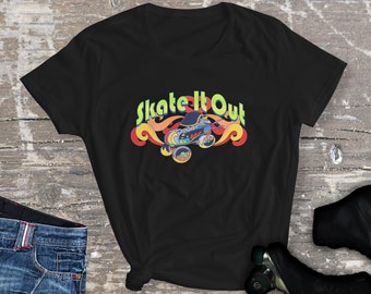 Retro Roller Skate FITTED T Shirt | Skate it Out Retro T Shirt | 70s Roller Skate Shirt for Women