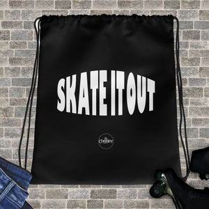 Black Skate it Out Drawstring Bag | Skate Drawstring Bag | Skate Backpack