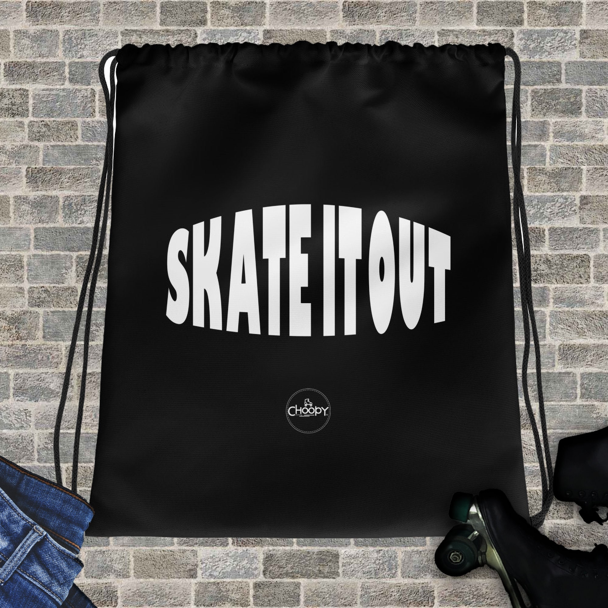 Black Skate It Out Drawstring Bag Skate Drawstring Bag Etsy
