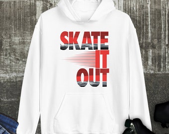 Skate It Out Hoodie with Red and Stormy Gray Letters | Skate Unisex Hoodie for both Men and Women